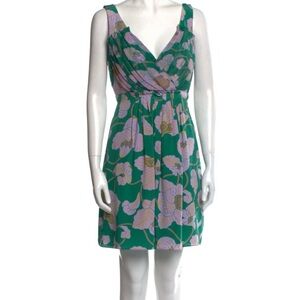 Tibi Green and Purple Floral Mini Silk Dress